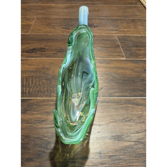 Vintage Sooner Hand Blown Glass Swan 1970’s Green/White Swirls - Picture 7 of 9